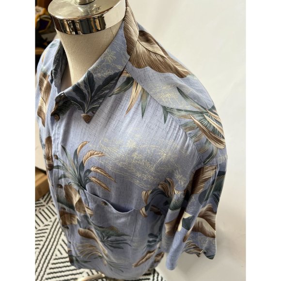 Campia Moda Vintage Tropical Hawaiian Leaf Shirt Size Large Blue Rayon - Picture 14 of 16